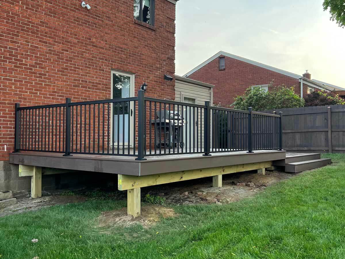 Deck installed with aluminum railings for the side of a home in Western Pennsylvania
